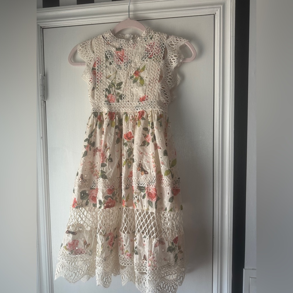 Joyfolie Mia Joy Girls Dress - Size 6 | Vintage Floral Lace Boho